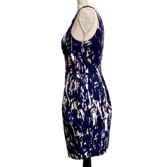 Club Monaco Abstract Brushstroke Dress 4 | Purple Navy Cream Sleeveless - Picture 6 of 13